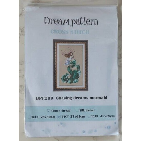 Chasing Dreams Mermaid Cross Stitch Kit, mermaid needle point, craft kit #392 - Picture 2 of 2